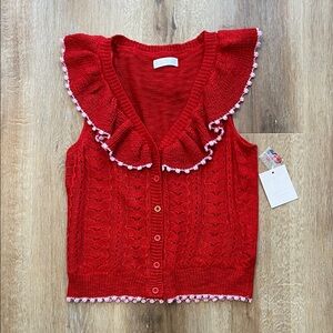 LC Lauren Conrad Red Ruffled Knit Vest Cardigan NWT Size S